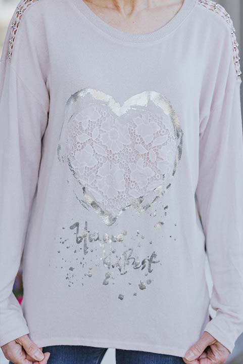 Look Mode Lace Heart & Stud Sweater - White